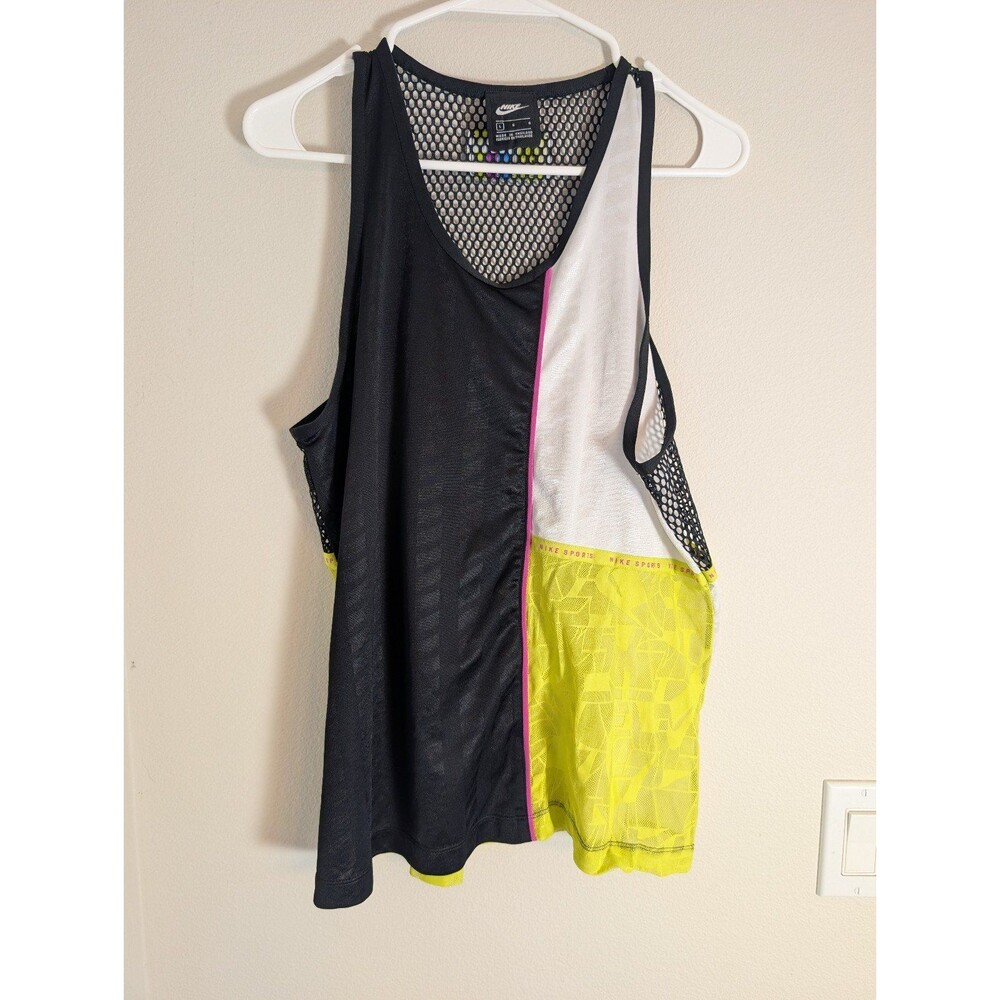 TankNike NSW Colorblock Mesh Panel Tank — Black/Neon Yellow/White, Sz L